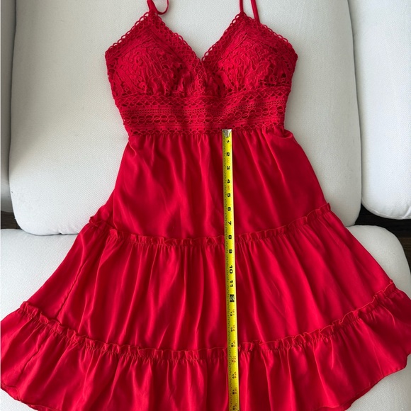 Red Lace Trim Party Summer Dress Xs - Picture 5 of 7